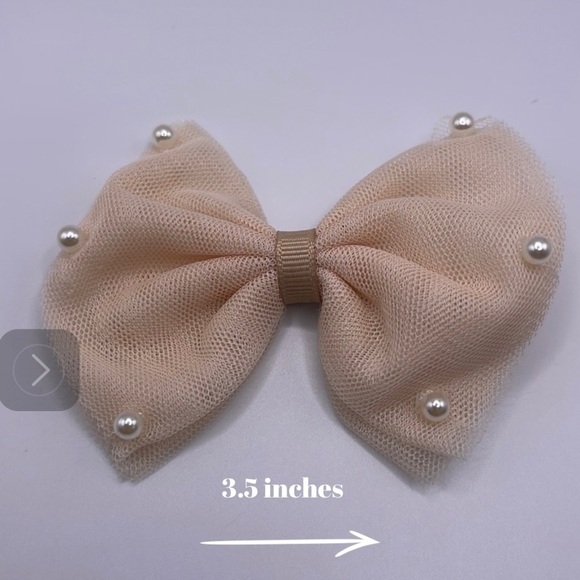 2 PK - Tan Pearl Hair Bows - Picture 6 of 8
